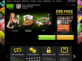 The home page of 888 casino's website